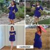 imageByinns Womens Smocked Ruffle Mini Dress Square Neck Long Sleeve Party Dress Cute Cottagecore Wedding Guest DressDark Blue