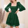 imageByinns Womens Smocked Ruffle Mini Dress Square Neck Long Sleeve Party Dress Cute Cottagecore Wedding Guest DressDark Green