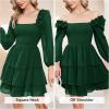 imageByinns Womens Smocked Ruffle Mini Dress Square Neck Long Sleeve Party Dress Cute Cottagecore Wedding Guest DressDark Green