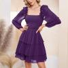 imageByinns Womens Smocked Ruffle Mini Dress Square Neck Long Sleeve Party Dress Cute Cottagecore Wedding Guest DressDark Purple