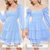 imageByinns Womens Smocked Ruffle Mini Dress Square Neck Long Sleeve Party Dress Cute Cottagecore Wedding Guest DressLight Blue