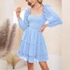 imageByinns Womens Smocked Ruffle Mini Dress Square Neck Long Sleeve Party Dress Cute Cottagecore Wedding Guest DressLight Blue