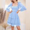 imageByinns Womens Smocked Ruffle Mini Dress Square Neck Long Sleeve Party Dress Cute Cottagecore Wedding Guest DressLight Blue