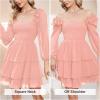 imageByinns Womens Smocked Ruffle Mini Dress Square Neck Long Sleeve Party Dress Cute Cottagecore Wedding Guest DressLight Pink