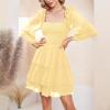 imageByinns Womens Smocked Ruffle Mini Dress Square Neck Long Sleeve Party Dress Cute Cottagecore Wedding Guest DressLight Yellow