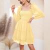 imageByinns Womens Smocked Ruffle Mini Dress Square Neck Long Sleeve Party Dress Cute Cottagecore Wedding Guest DressLight Yellow