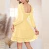 imageByinns Womens Smocked Ruffle Mini Dress Square Neck Long Sleeve Party Dress Cute Cottagecore Wedding Guest DressLight Yellow