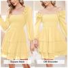 imageByinns Womens Smocked Ruffle Mini Dress Square Neck Long Sleeve Party Dress Cute Cottagecore Wedding Guest DressLight Yellow
