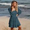 imageByinns Womens Smocked Ruffle Mini Dress Square Neck Long Sleeve Party Dress Cute Cottagecore Wedding Guest DressPeacock Blue