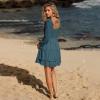 imageByinns Womens Smocked Ruffle Mini Dress Square Neck Long Sleeve Party Dress Cute Cottagecore Wedding Guest DressPeacock Blue