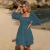 imageByinns Womens Smocked Ruffle Mini Dress Square Neck Long Sleeve Party Dress Cute Cottagecore Wedding Guest DressPeacock Blue
