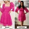 imageByinns Womens Smocked Ruffle Mini Dress Square Neck Long Sleeve Party Dress Cute Cottagecore Wedding Guest DressPink