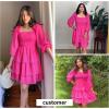 imageByinns Womens Smocked Ruffle Mini Dress Square Neck Long Sleeve Party Dress Cute Cottagecore Wedding Guest DressPink