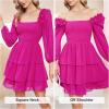 imageByinns Womens Smocked Ruffle Mini Dress Square Neck Long Sleeve Party Dress Cute Cottagecore Wedding Guest DressPink