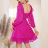 imageByinns Womens Smocked Ruffle Mini Dress Square Neck Long Sleeve Party Dress Cute Cottagecore Wedding Guest DressPink