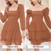 imageByinns Womens Smocked Ruffle Mini Dress Square Neck Long Sleeve Party Dress Cute Cottagecore Wedding Guest DressPumpkin