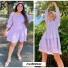 imageByinns Womens Smocked Ruffle Mini Dress Square Neck Long Sleeve Party Dress Cute Cottagecore Wedding Guest DressPurple