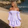 imageByinns Womens Smocked Ruffle Mini Dress Square Neck Long Sleeve Party Dress Cute Cottagecore Wedding Guest DressPurple