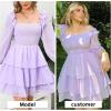 imageByinns Womens Smocked Ruffle Mini Dress Square Neck Long Sleeve Party Dress Cute Cottagecore Wedding Guest DressPurple