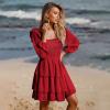 imageByinns Womens Smocked Ruffle Mini Dress Square Neck Long Sleeve Party Dress Cute Cottagecore Wedding Guest DressRed