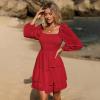 imageByinns Womens Smocked Ruffle Mini Dress Square Neck Long Sleeve Party Dress Cute Cottagecore Wedding Guest DressRed