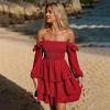 imageByinns Womens Smocked Ruffle Mini Dress Square Neck Long Sleeve Party Dress Cute Cottagecore Wedding Guest DressRed