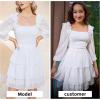 imageByinns Womens Smocked Ruffle Mini Dress Square Neck Long Sleeve Party Dress Cute Cottagecore Wedding Guest DressWhite