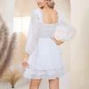 imageByinns Womens Smocked Ruffle Mini Dress Square Neck Long Sleeve Party Dress Cute Cottagecore Wedding Guest DressWhite