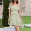 imageByinns Womens Summer Ruffle Dress Sundresses Tiered Dress Off Shoulder Smocked Sleeveless 2024 Trendy Flowy DressesLight Gray Green