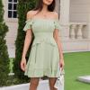imageByinns Womens Summer Ruffle Dress Sundresses Tiered Dress Off Shoulder Smocked Sleeveless 2024 Trendy Flowy DressesLight Gray Green