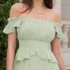 imageByinns Womens Summer Ruffle Dress Sundresses Tiered Dress Off Shoulder Smocked Sleeveless 2024 Trendy Flowy DressesLight Gray Green
