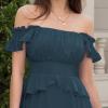 imageByinns Womens Summer Ruffle Dress Sundresses Tiered Dress Off Shoulder Smocked Sleeveless 2024 Trendy Flowy DressesPeacock Blue