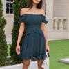 imageByinns Womens Summer Ruffle Dress Sundresses Tiered Dress Off Shoulder Smocked Sleeveless 2024 Trendy Flowy DressesPeacock Blue
