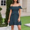 imageByinns Womens Summer Ruffle Dress Sundresses Tiered Dress Off Shoulder Smocked Sleeveless 2024 Trendy Flowy DressesPeacock Blue