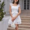 imageByinns Womens Summer Ruffle Dress Sundresses Tiered Dress Off Shoulder Smocked Sleeveless 2024 Trendy Flowy DressesWhite