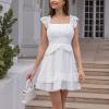 imageByinns Womens Summer Ruffle Dress Sundresses Tiered Dress Off Shoulder Smocked Sleeveless 2024 Trendy Flowy DressesWhite