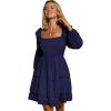 imageByinns Womens Smocked Ruffle Mini Dress Square Neck Long Sleeve Party Dress Cute Cottagecore Wedding Guest DressBlue