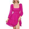 imageByinns Womens Smocked Ruffle Mini Dress Square Neck Long Sleeve Party Dress Cute Cottagecore Wedding Guest DressPink