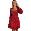 imageByinns Womens Smocked Ruffle Mini Dress Square Neck Long Sleeve Party Dress Cute Cottagecore Wedding Guest DressRed