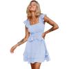 imageByinns Womens Summer Ruffle Dress Sundresses Tiered Dress Off Shoulder Smocked Sleeveless 2024 Trendy Flowy DressesLight Blue