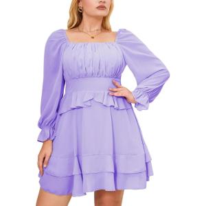 imageByinns Womens Summer Ruffle Dress Sundresses Tiered Dress Off Shoulder Smocked Sleeveless 2024 Trendy Flowy DressesLongsleevepurple