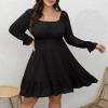imageByinns Womens 2024 Plus Size Tie Back Square Neck Mini Dress Long Lantern Sleeve Elastic Waist Wedding Guest DressesBlack