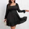 imageByinns Womens 2024 Plus Size Tie Back Square Neck Mini Dress Long Lantern Sleeve Elastic Waist Wedding Guest DressesBlack