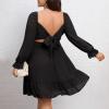 imageByinns Womens 2024 Plus Size Tie Back Square Neck Mini Dress Long Lantern Sleeve Elastic Waist Wedding Guest DressesBlack