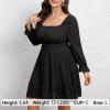 imageByinns Womens 2024 Plus Size Tie Back Square Neck Mini Dress Long Lantern Sleeve Elastic Waist Wedding Guest DressesBlack