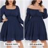 imageByinns Womens 2024 Plus Size Tie Back Square Neck Mini Dress Long Lantern Sleeve Elastic Waist Wedding Guest DressesDark Blue