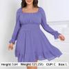 imageByinns Womens 2024 Plus Size Tie Back Square Neck Mini Dress Long Lantern Sleeve Elastic Waist Wedding Guest DressesGray Blue