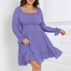 imageByinns Womens 2024 Plus Size Tie Back Square Neck Mini Dress Long Lantern Sleeve Elastic Waist Wedding Guest DressesGray Blue