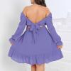 imageByinns Womens 2024 Plus Size Tie Back Square Neck Mini Dress Long Lantern Sleeve Elastic Waist Wedding Guest DressesGray Blue