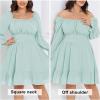 imageByinns Womens 2024 Plus Size Tie Back Square Neck Mini Dress Long Lantern Sleeve Elastic Waist Wedding Guest DressesGrey Green
